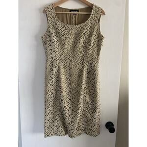 Jones New York Gold Dress Sleeveless Size 8 Cocktail Swirl Overlay